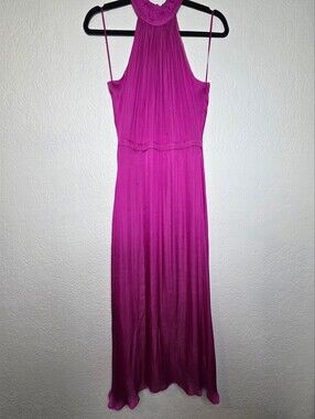 Banana Republic Sleeveless Ruffle Halter Maxi Dress, Fuchsia Pink Size 0 Magenta